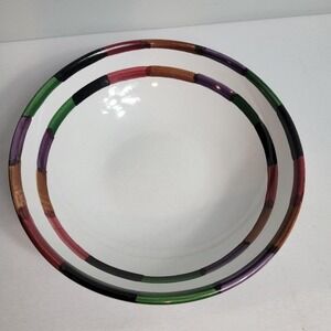 B. Goldsmith Design Serving Bowl Signed CIRCO Deruta Italy White Rainbow Stripes